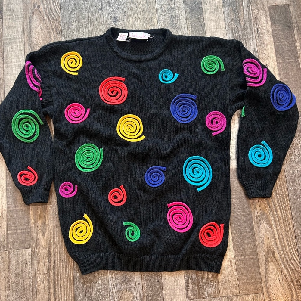 RAFELLA Sweater with Multicolor Spiral Appliqués - Women SIZE S